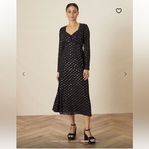Monsoon Black Midi Dress with Gold sequin and lace detailing